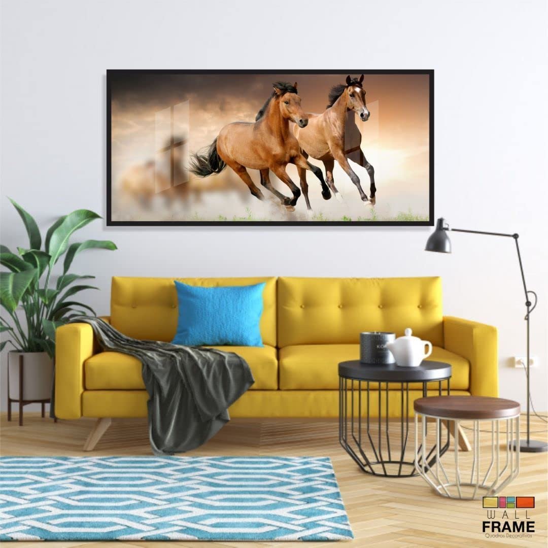 Quadro Decorativo 120x90 Moldura De Madeira Cavalo De Frente