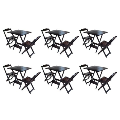 Kit 6 Conjuntos De Mesa Dobravel Com 2 Cadeiras De Madeira 70X70 - Taba - Marrom