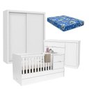 Ver imagem 1 de Quarto de Bebê 2 Portas Tutto New com Berço Multifuncional Formare Branco Acetinado e Colchão - Mati