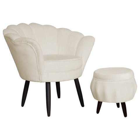 Kit 1 Poltrona Com 1 Puff Pés Palito Salão de Beleza Pétala Suede Bege - LM DECOR