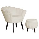 Ver imagem 1 de Kit 1 Poltrona Com 1 Puff Pés Palito Salão de Beleza Pétala Suede Bege - LM DECOR