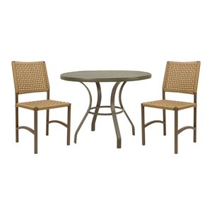 Kit Mesa Dubai em Aluminio Ripado 1,00m com 2 Cadeiras Dubai em Aluminio e Corda Nautica Bege