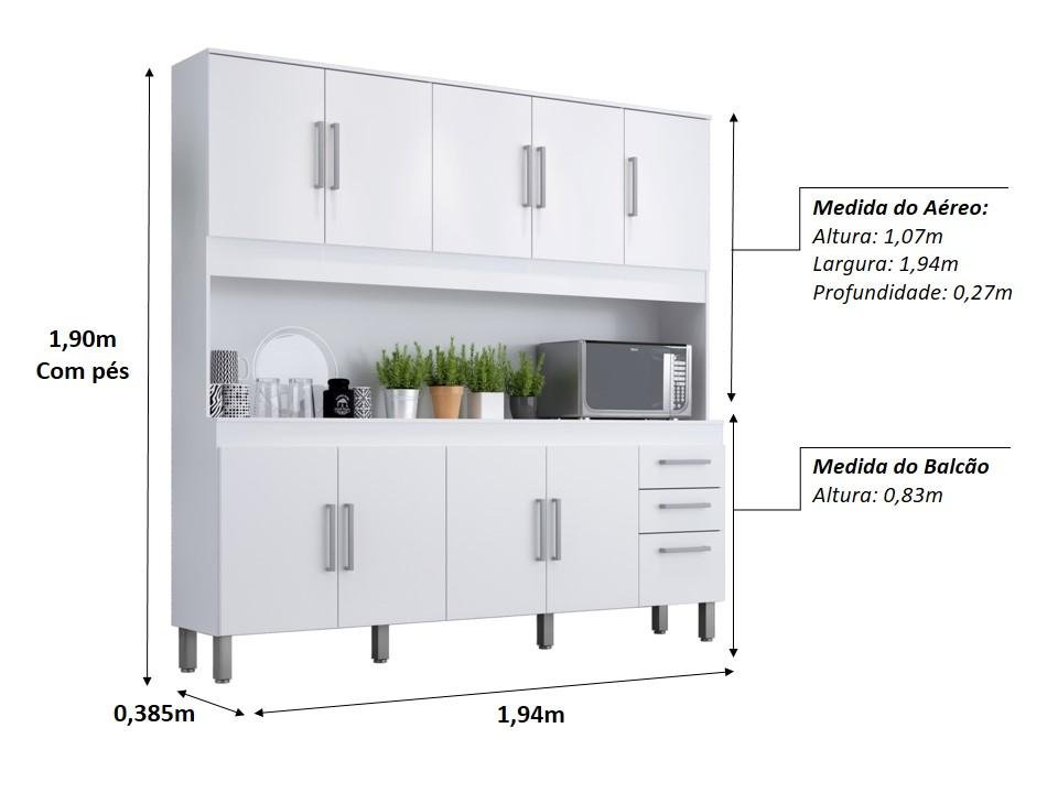 Cozinha Compacta Sagitario 1,94M 9 Portas 3 Gav Branco - 5