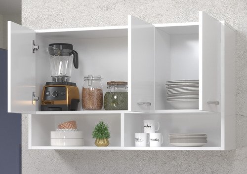 Balcão Aéreo Branco 3 Portas Multiuso Cozinha Utensílios - 2