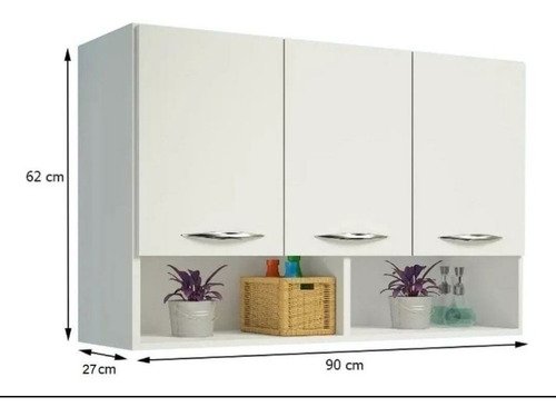 Balcão Aéreo Branco 3 Portas Multiuso Cozinha Utensílios - 1