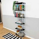 Ver imagem 3 de Estante Torre Industrial de Ferro e Madeira Slim 6 Prateleiras Tabaco e Branco