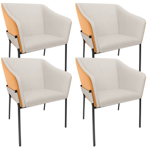 Kit 4 Cadeiras para Sala de Jantar Estar Living Olívia L02 Linho Cru Couríssimo Whisky - Lyam Decor