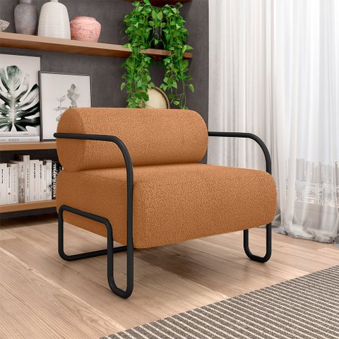 Poltrona Decorativa Sala de Estar Polatsk Base Industrial de Ferro Bouclê Terracota G33 - Gran Belo