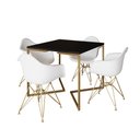 Ver imagem 2 de Mesa Jantar Industrial Quadrada 90cm Preta Base V com 4 Poltronas Eames Eiffel Daw Brancas Base Dour