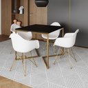 Ver imagem 1 de Mesa Jantar Industrial Quadrada 90cm Preta Base V com 4 Poltronas Eames Eiffel Daw Brancas Base Dour
