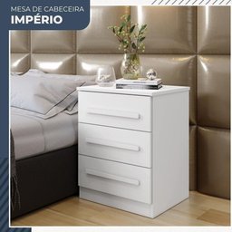 Conjunto 2 Mesas de Cabeceira Império 3 Gavetas Benetil Branco - 2
