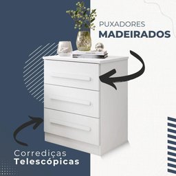 Conjunto 2 Mesas de Cabeceira Império 3 Gavetas Benetil Branco - 3