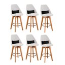 Ver imagem 1 de Kit 06 Banquetas Linho Bege E Almofada Suede Preto