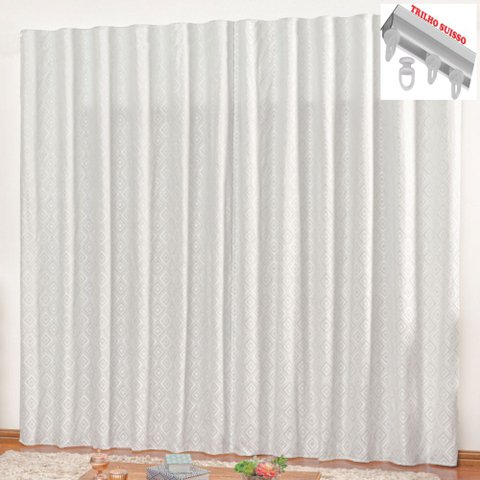 Cortina em Jacquard Bahamas 2,00 x 1,70 Para Trilho Suisso - Cinza Claro