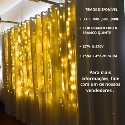 Cortina 300 Led 3.2m Fio Branco Luz Quente 220v Conexão Macho Femea Uso Interno - 7