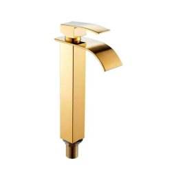 Torneira Banheiro Cascata Monocomando Misturador Alta Dourado Gold - 4