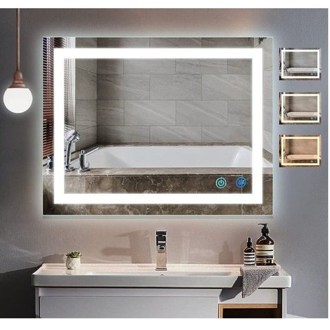 Espelho 100 X 80 Cm C/ Desembaçador Led 3 Cores Botão Touch 1,00 X 0,80 Multifuncional ou 80x100