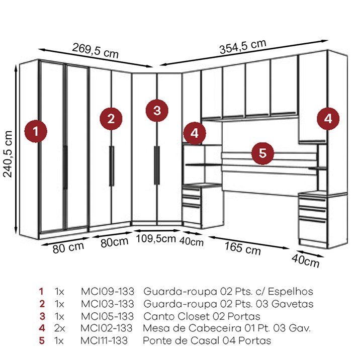 Quarto Casal Dileto Em MDF 6 Modulos CJ1 Areia Henn - 3