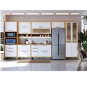 Ver imagem 1 de Cozinha Completa Modulada 100% MDF 7 Peças 14 Portas 6 Gavetas e Vidro 429cm Vicenza Espresso Móveis Branco/Amêndoa