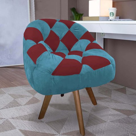 Poltrona Paloma Escritório Sala Giratória Madeira Suede Azul Turquesa e Suede Vinho - Dominic Decor