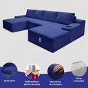 Ver imagem 3 de Sofá Evo 3,40m Molas Ensacadas com Apoio Chaise Lounge Direita Velourê Azul Cama Inbox