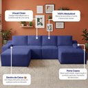 Ver imagem 4 de Sofá Evo 3,40m Molas Ensacadas com Apoio Chaise Lounge Direita Velourê Azul Cama Inbox