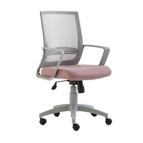 Cadeira de Escritório Giratória Stay Roal Cinza com Encosto em Tela Assento Rosa Base em Nylon