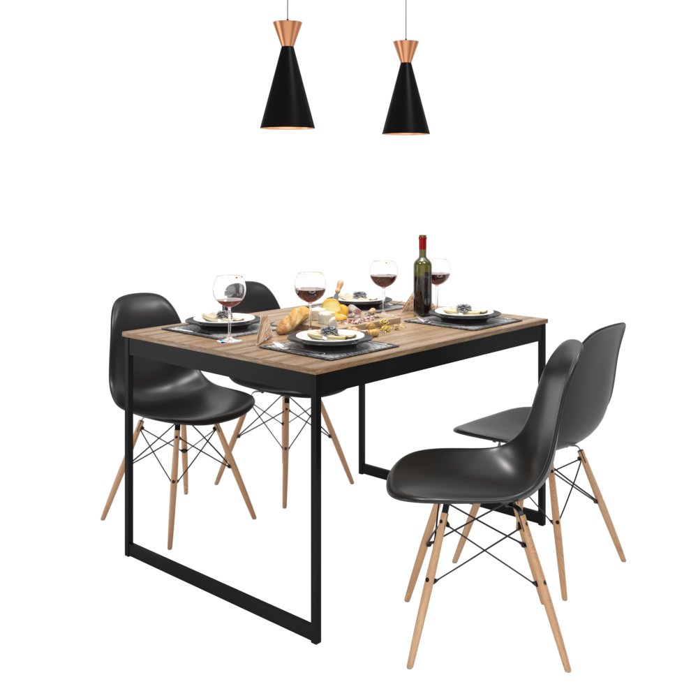 Conjunto Mesa de Jantar Industrial Tolix 120x90 + 4 Cadeiras Eames Preto