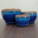 Ver imagem 6 de Kit Cachepô Vaso Decorativo para Planta Cerâmica 3 Peça Azul
