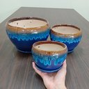Ver imagem 5 de Kit Cachepô Vaso Decorativo para Planta Cerâmica 3 Peça Azul