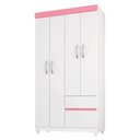 Ver imagem 3 de Guarda Roupa Solteiro Vicenza 4 Portas 2 Gavetas MDP Branco-Rosa Demóbile