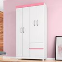 Ver imagem 1 de Guarda Roupa Solteiro Vicenza 4 Portas 2 Gavetas MDP Branco-Rosa Demóbile