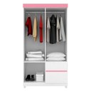 Ver imagem 4 de Guarda Roupa Solteiro Vicenza 4 Portas 2 Gavetas MDP Branco-Rosa Demóbile