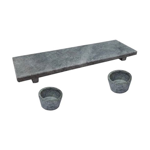 Kit Tabua Gourmet 25x7cm e 2 Molheiras 50ml em Pedra Sabão Industria São Jose 38E2X15INDSJ