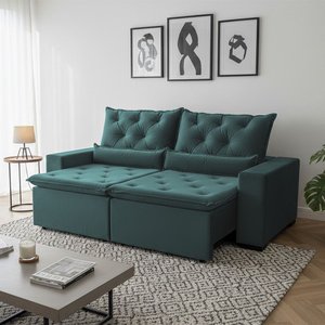 Sofá Retratil Premium 150m em Suede Reclinável e com 2 Módulos Milão Verde