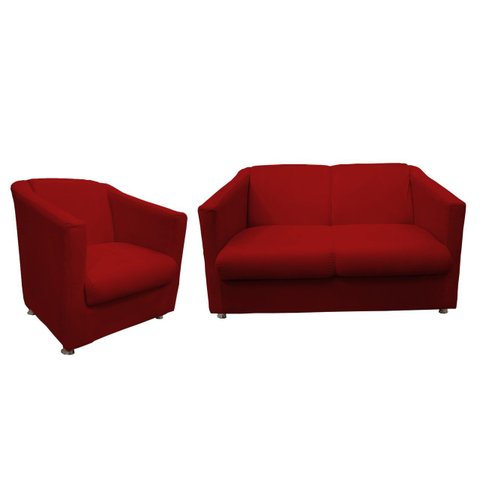 Kit Namoradeira + 1 Poltrona Decorativa Biane Couro Vermelho Pés Cromado Mz Decor