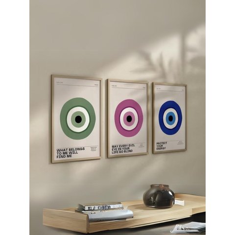 Kit 3 Quadros Decorativos Boho Olho Grego Boas Energias