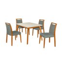 Ver imagem 2 de Mesa Jantar Luxo Jade 120x90cm Off White com 4 Cadeiras Estofadas Veludo Cinza Base Madeira Maciça M