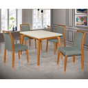 Ver imagem 1 de Mesa Jantar Luxo Jade 120x90cm Off White com 4 Cadeiras Estofadas Veludo Cinza Base Madeira Maciça M