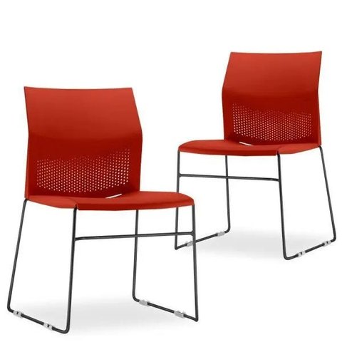 Kit 2 Cadeiras Fixa Base Preta Empilhável Connect Vermelho - Lyam Decor