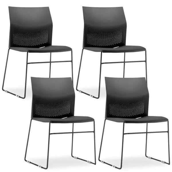 Kit 4 Cadeiras Fixa Base Preta Empilhável Connect Preto - Lyam Decor
