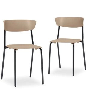 Kit 2 Cadeiras Fixa Base Preta Empilhável Bit Nude - Lyam Decor