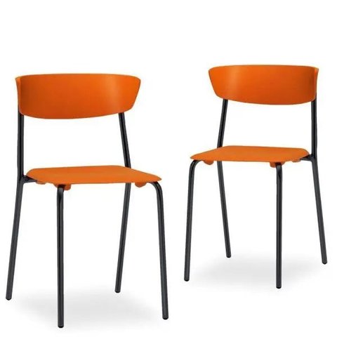 Kit 2 Cadeiras Fixa Base Preta Empilhável Bit Laranja - Lyam Decor