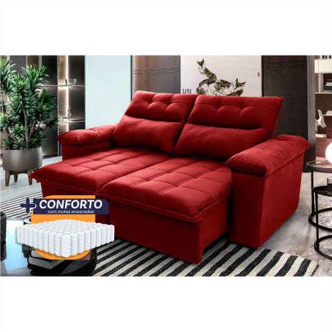 Sofá Retrátil Reclinável Verona 2,00m Suede Velut Molas Ensacadas - King House