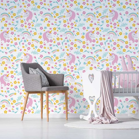 Papel de Parede Infantil - Unicórnio e Arco-íris 2 Arte Destaque 2 Metros