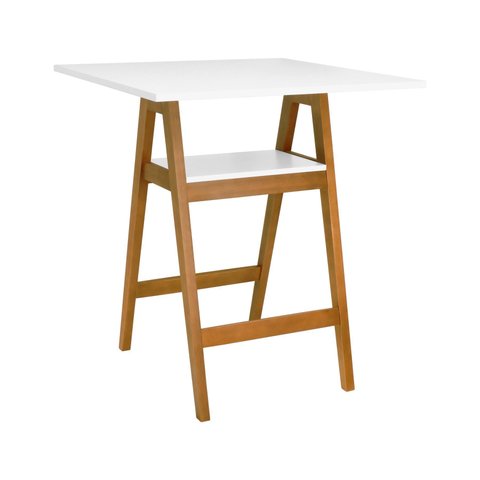 Esa Bistrô Miami Madeira Maciça e Tampo Quadrado - Amêndoa - Tampo 80x80 Laqueado Branco