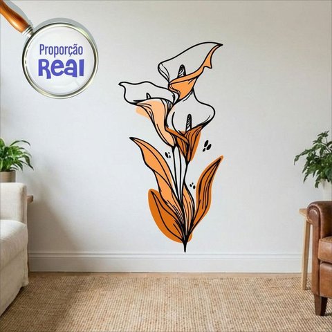 Adesivo Floral Boho Laranja Estilo Nórdico 60x120 Minimalista Mod.04