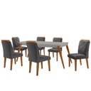 Ver imagem 2 de Mesa Copper 180cm MDF Vidro e 6 Cadeiras Melissa Veludo Grafite/Off /Nat/Serig. Off com Vidro