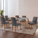 Ver imagem 1 de Mesa Copper 180cm MDF Vidro e 6 Cadeiras Melissa Veludo Grafite/Off /Nat/Serig. Off com Vidro