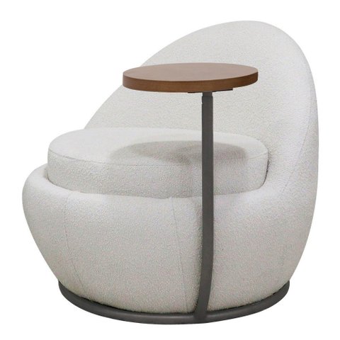 Poltrona Orgânica Kaira com Mesa Lateral Esquerda Base Fixa Titânio Bouclé Creep Off White - Nexta C